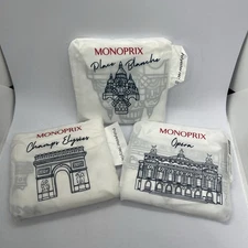 SET Of 3 monoprix grocery shopping tote bag reusable france supermarket paris