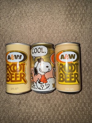 Lot Of 3 Vintage SS A&W Root Beer, Snoopy Cream Soda, CS 12oz Soda Pop Cans