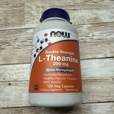 NOW FOODS L-Theanine Double Strength 200mg 120 Veg Capsules EXP 08/2029