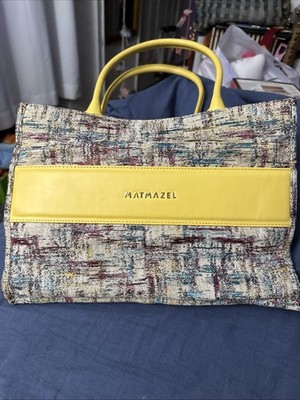 Matmazel Designed Hand Tote Bag Yellow And Multicolored Textured Fabric (A131)