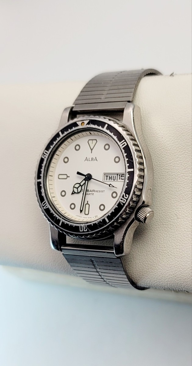 Vintage Seiko Alba V348-6070 JDM Diver Style Quartz Watch White