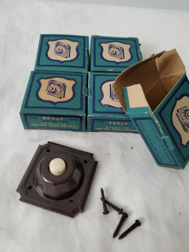 Vintage Eagle Bakelite Square Push Button No.143 Brown Lot Of 5 - Image 4 of 4