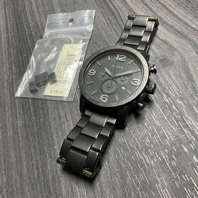 Fossil Nate JR1401 Men's Leather Black Analog Dial Quartz Genuine Watch + Link