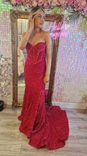 Womens Fishtail Maxi Sequin Sparkly Evening Dress Prom Formal Lilac Cerise Pink