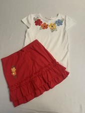 Gymboree ISLAND GETAWAY Vintage 9/10 Flower sequin top/ Red Skort Set