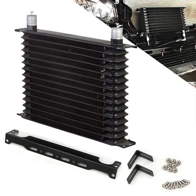15 Row 10AN Universal Aluminum Engine Oil Cooler Black W/ Mounting Bracket Kit