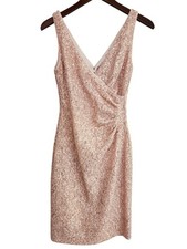 Vince Camuto Lace Sequin Faux-Wrap Sheath Dress, Soft Blush Hue Sz 2