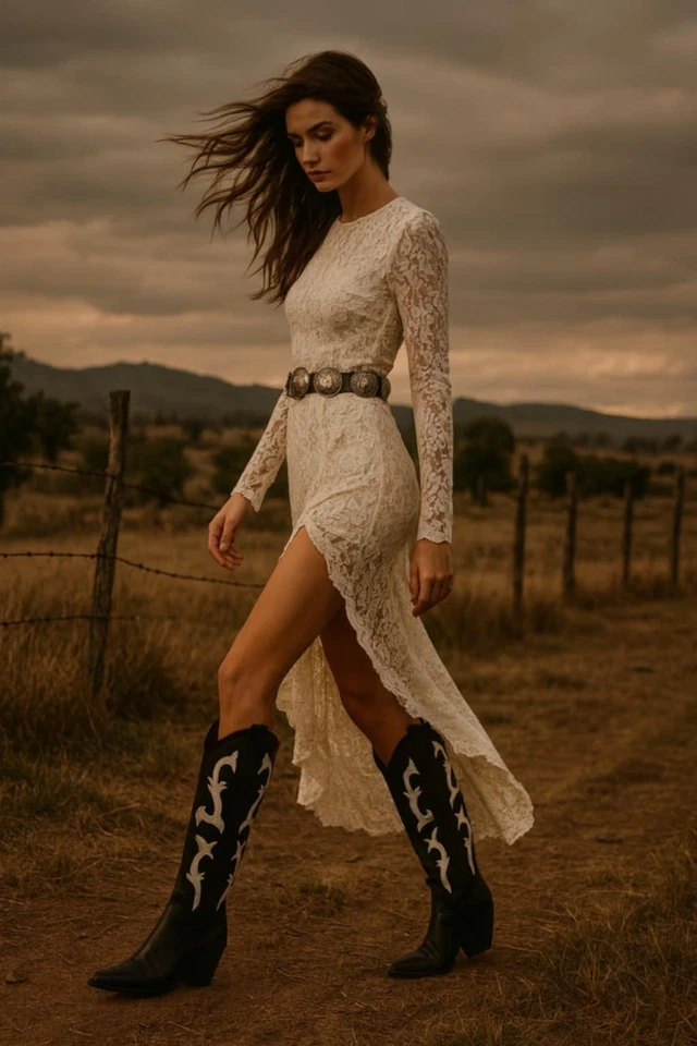 Dolce Vita Black & White Samare Western Boots Womens Size 8.5 Cowgirl Worn Once - Image 2 of 4