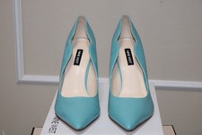 NINE WEST FOXY POINTY-TOE STILETTO PUMPS A MEDIUM BLUE LEATHER FINISH
