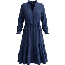 Chaps Tiered Babydoll Midi Shirt Dress Womens Sz XL Long Sleeve Cottage Country