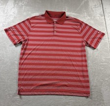 Nike Golf Shirt Mens XL Red Dri-FIT Tour Performance Tonal Stripe Polo Stretch