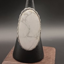 Natural Gemstone Ring White Howlite 925 Silver Plated Size 6 Handmade In India