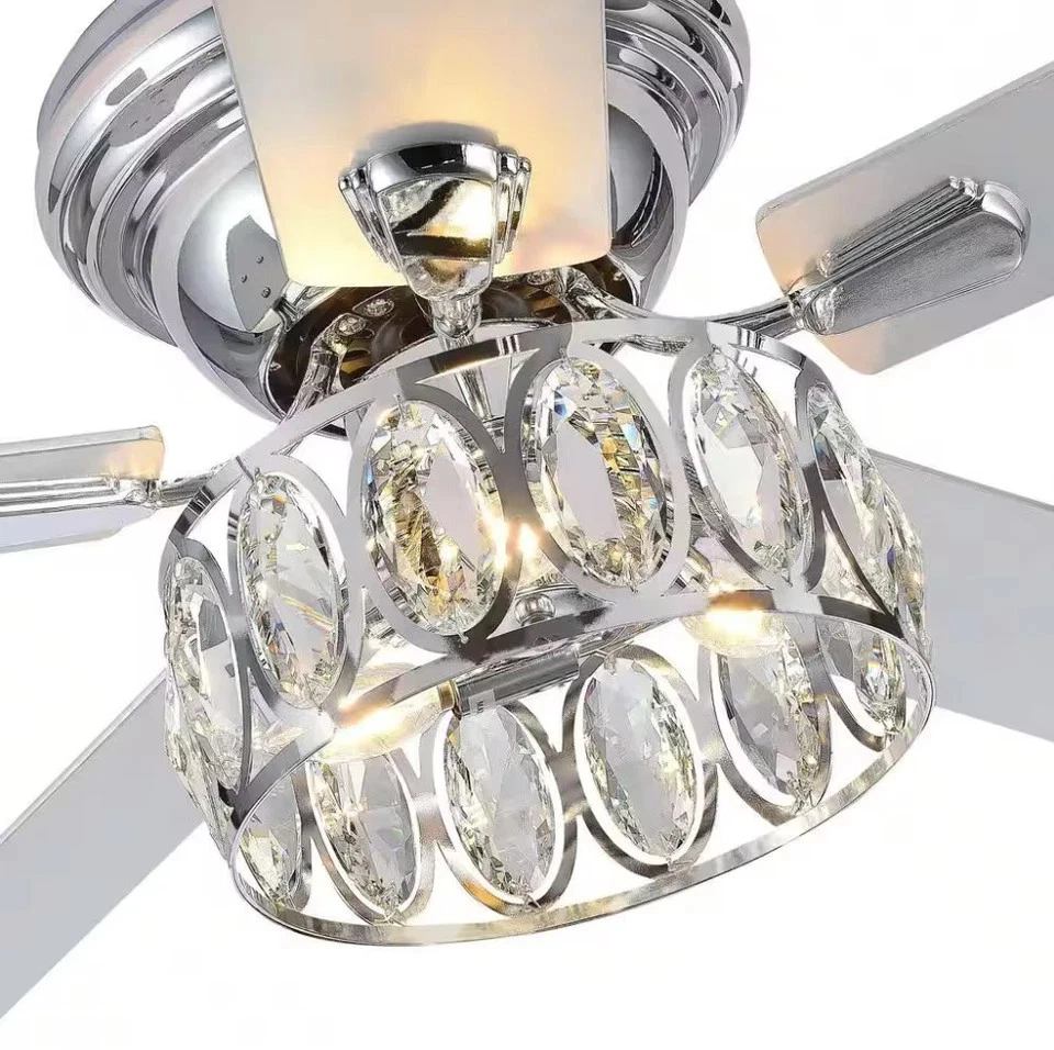 Breezary Jemore 52 in. Indoor Flush Mount Chrome Crysral Ceiling Fan - Image 4 of 4