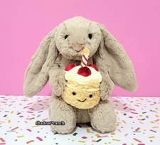 Jellycat BASHFUL BEIGE BUNNY BIRTHDAY - Authentic - Brand New with CREASED Tags