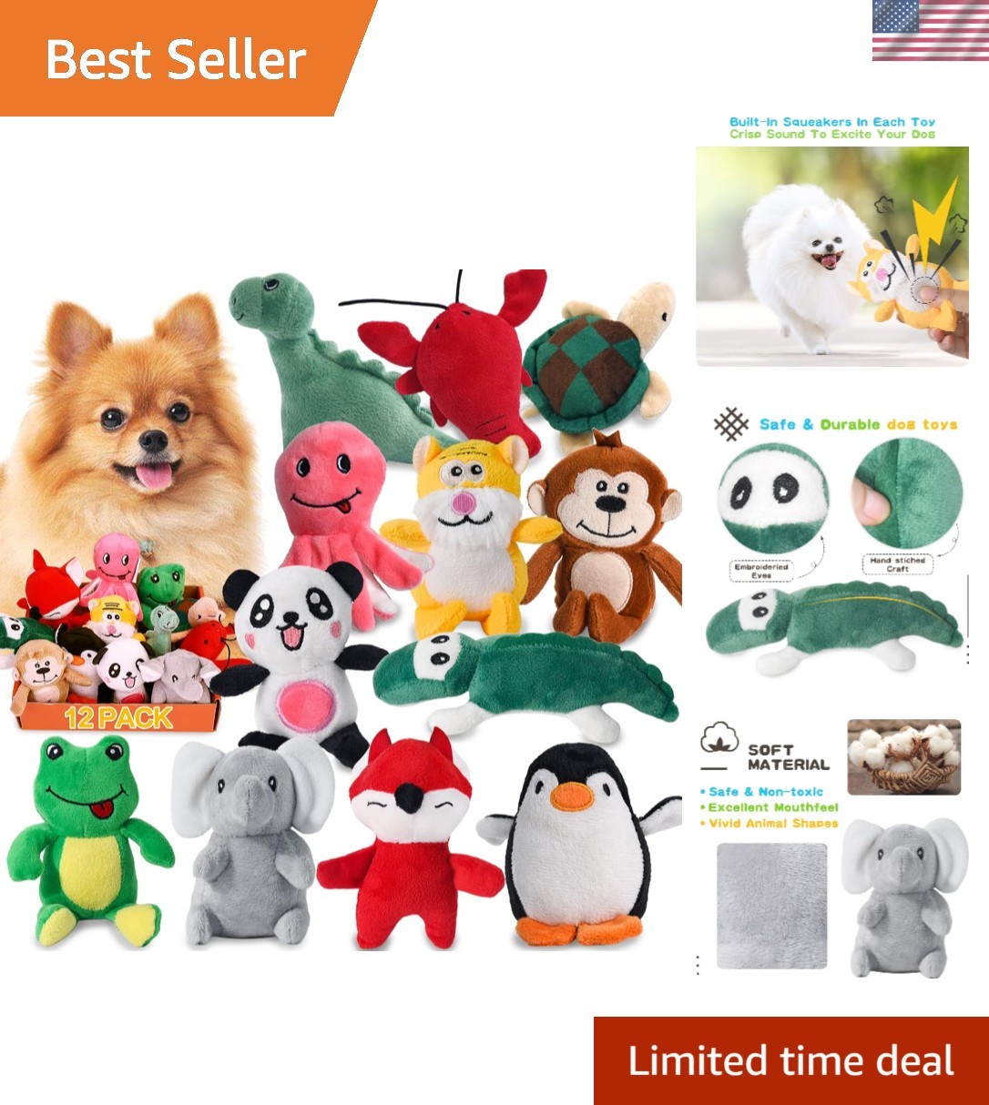 For Puppy Small Medium Dogs, Stuffed Samll Dog Toys Bulk Wit