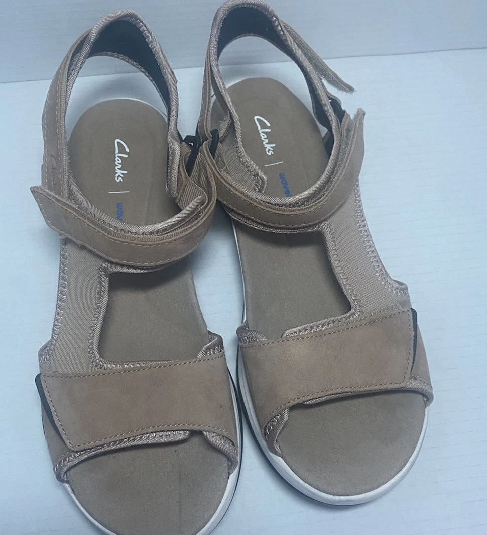 Clarks Wave2.0 Skip. Sandali scarpe con cinturino in tessuto nabuk marrone taglia combinata taglia 10 M