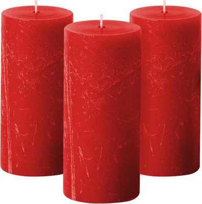 3X6 Inch Red Pillar Candles Set of 3, Rustic Texture, Unscented Red Candles, Dri