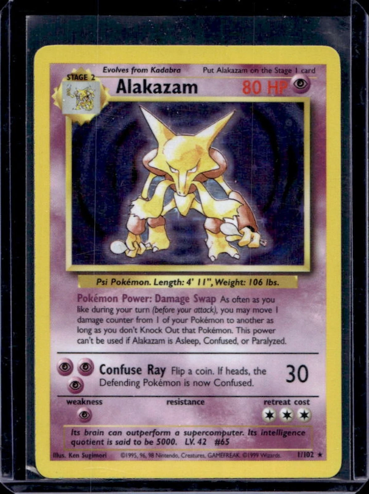 1999 Pokemon Unlimited Alakazam Rare Holo #1/102