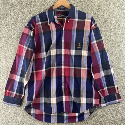 Ralph Lauren Chaps Shirt Men Large Vintage Red Madras Pocket 90s Crest Logo