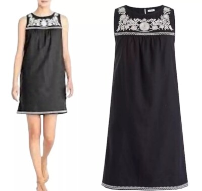 J. Crew Embroidered Linen Sleeveless Shift Dress Black & White Womens Sz  Small | eBay