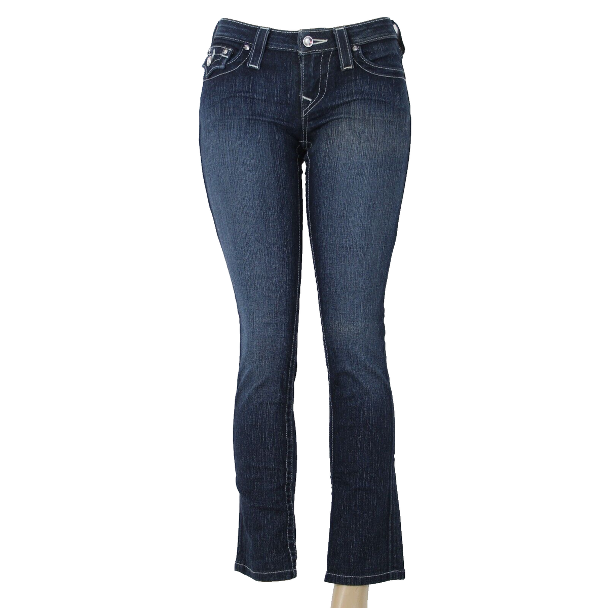 True Religion Slim Straight Sz 26 Dark Denim Rhinestone Accent