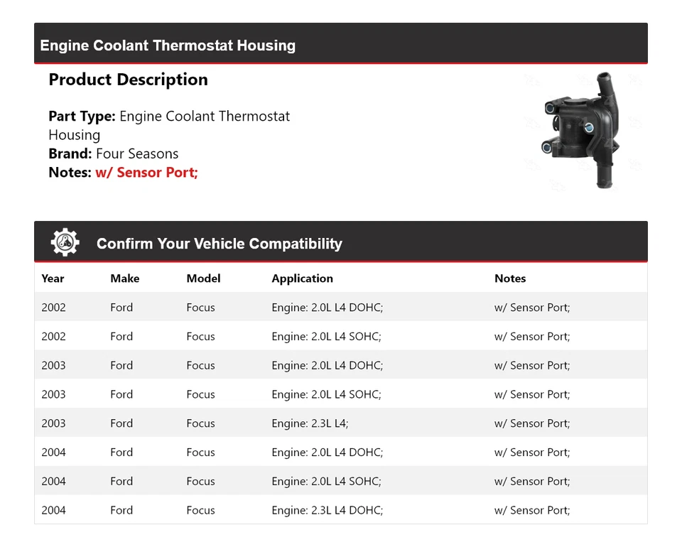 For 2002-2004 Ford Focus Engine Coolant Thermostat Housing 4 Seasons 2003 - Image 2 of 4
