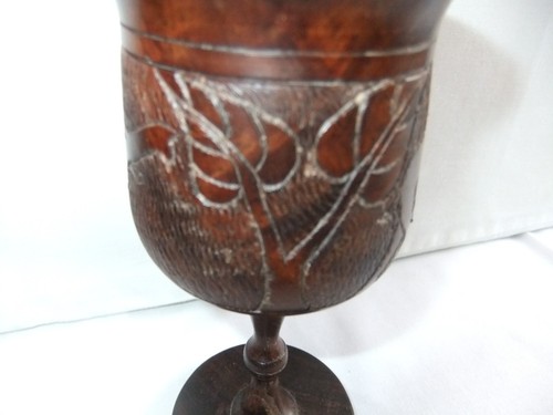 African Carved Wooden Goblet Rhinoceros & Elephant Tribal Folk Art Height 15x7cm - Picture 3 of 6