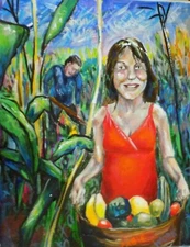 original acrylic painting garden old fashion folk art inspired 