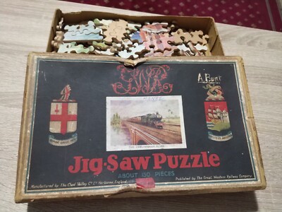 Antique Chad valley wood jigsaw puzzle. Great Western railway. Cheltenham flyer