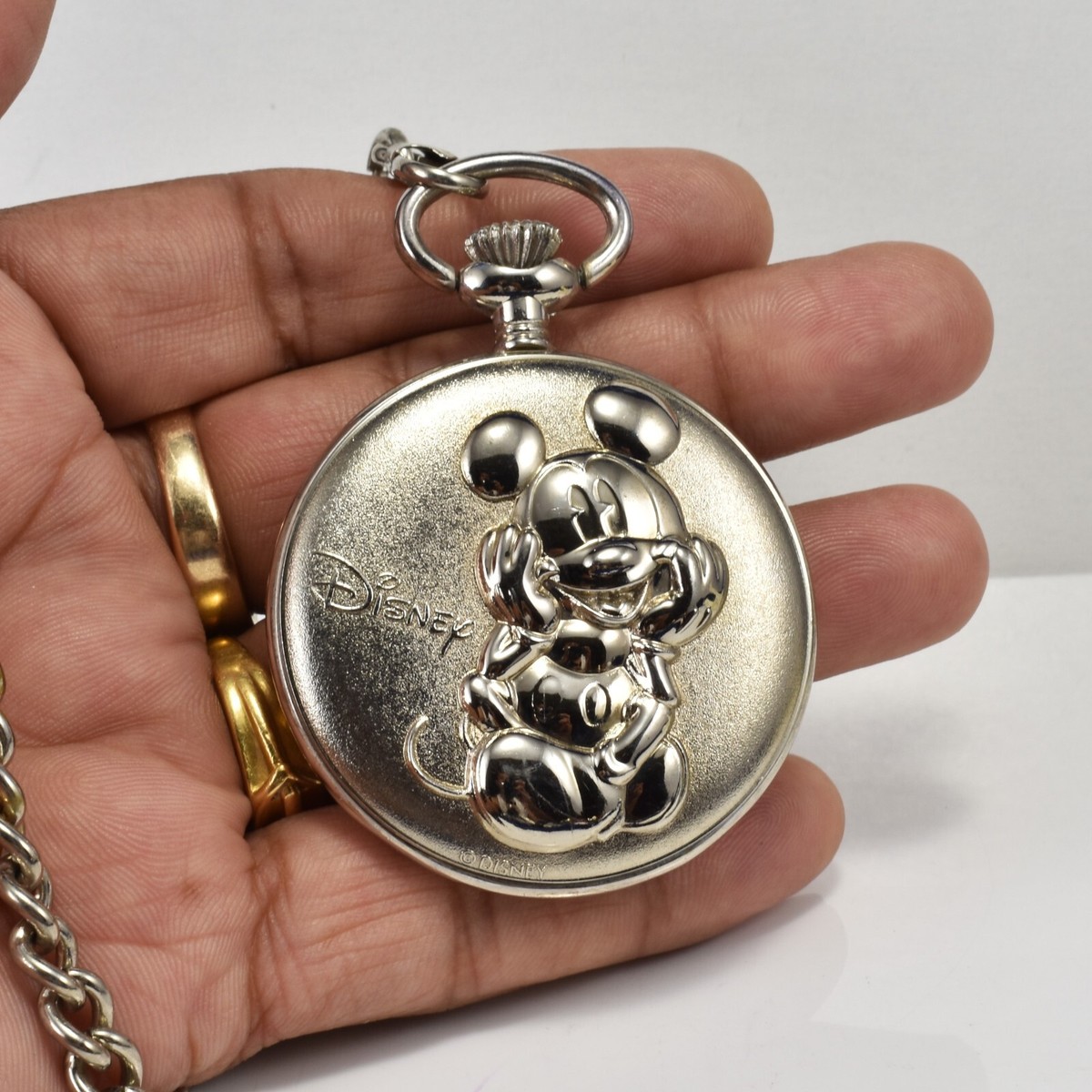 Disney Mickey Mouse Quartz Pocket Watch with Chain with New