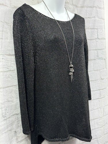 Jersey y collar M&S Per Una negro plateado talla L dobladillo asimétrico Dark Academia - Imagen 6 de 10