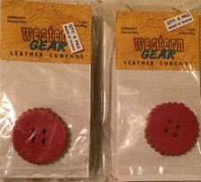 Western Gear Red Leather Conchos With 4 Holes, 12 Packs Of 2, 24 Total 1-3/4  D