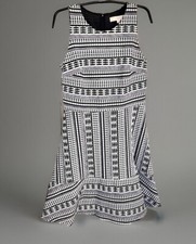 Loft Sleeveless Knee Length Fit & Flare Dress Black/White Geometric Pattern 6