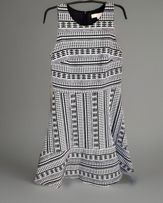 Loft Sleeveless Knee Length Fit & Flare Dress Black/White Geometric Pattern 6
