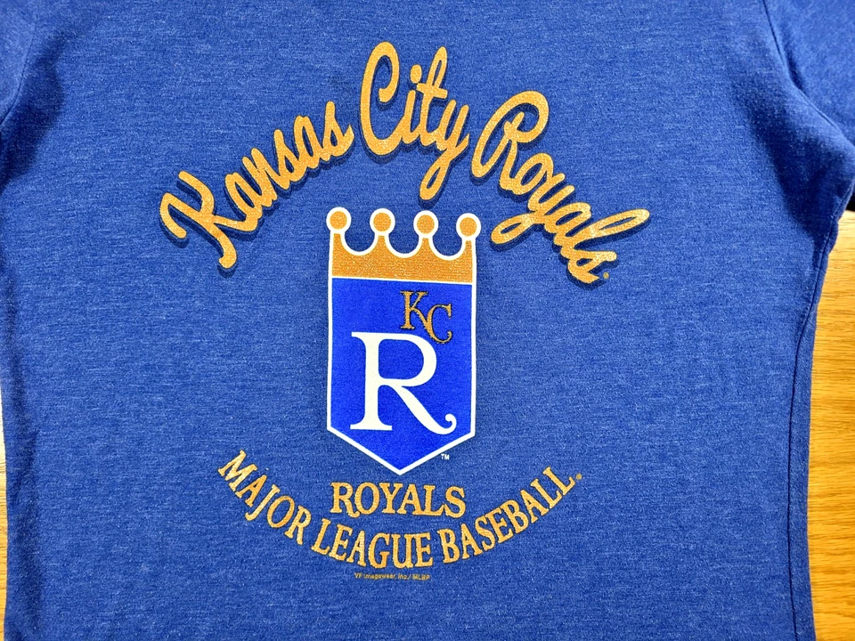 Kansas City Royals Camiseta Mujer Pequeña Azul Dorado Damas Informal Atlética MLB Camiseta Foto 2 de 4