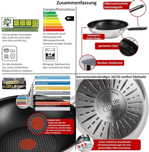 Tefal Jamie Oliver Edelstahl Wokpfanne 28 cm Induktion Antihaftbeschichtung - Bild 5 von 7