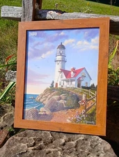 JJ Himsworth Lighthouse Fine Art Print Faux Wood Frame Seaside Nautical Picture