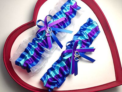 NEW Purple Turquoise Royal Blue White Wedding Garter SELECT Single,Set,Reg,+ sz