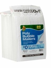 Duck Brand Poly Bubble Mailers, #0(6”x9”) Self-Sealing, 25-PACK