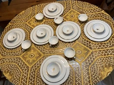 Vintage SOCIETY FINE CHINA HEIRLOOM Gold Roses  (6) 4 Piece Place Settings