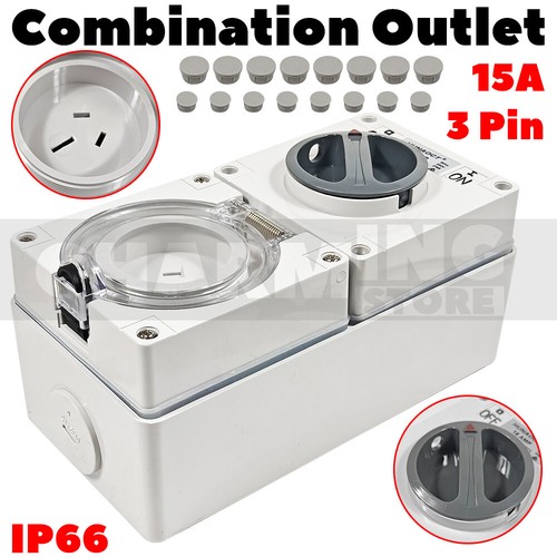 15 Amp 3 Pin Power Point Switched Socket Combination Outlet ...
