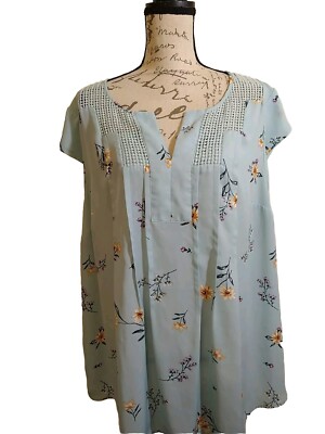Daniel Rainn Anthropologie Size 3X Semi Sheer Pleated Top Cap Sleeves Multicolor