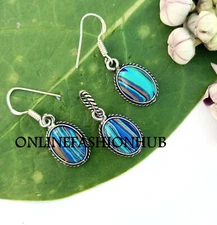 Hot Rainbow Calsilica  Gemstone 925 Sterling Silver Plated  Pendant Earrings Set