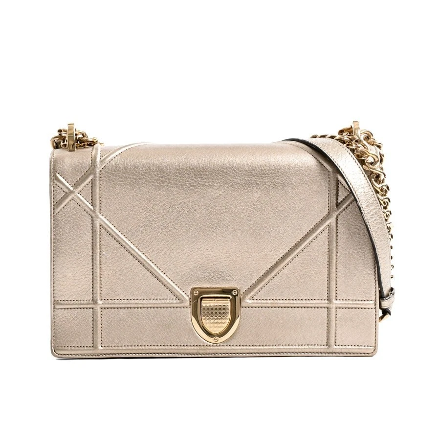 Sac bandoulière Diorama chaîne champagne cuir de veau doré authentique