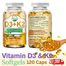 1X Vitamin D3 + K2 Supplement Softgels 120Caps for Bone Health Boost Energy New