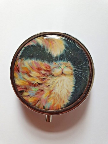 Kim Haskins Cat Design Pill Box Storage Travel Pocket Size Pill Tablet Case - Picture 3 of 17