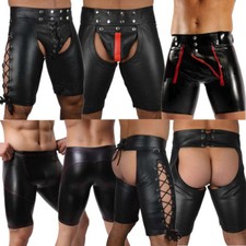 Gay Men's Fetish Zipper PU Tight Shorts PVC Wetlook Clubwear Boxer Briefs Pants
