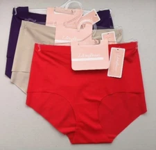 Set of 3 Red/ Beige/ Purple No VLP Mid Rise Bikini Briefs Knicker Size 14/16 New