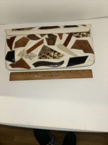 Vintage Clutch Original Caprice Patchwork Schlangenhaut Umschlag Geldbörse Goldkette - Bild 13 von 18