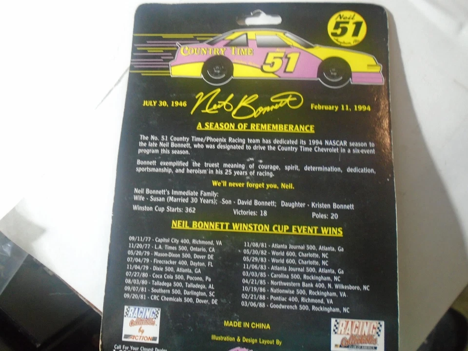 Racing Collectables Di Action, Country Time #51 Neal Bonnett, Edizione Limitata - Immagine 2 di 2